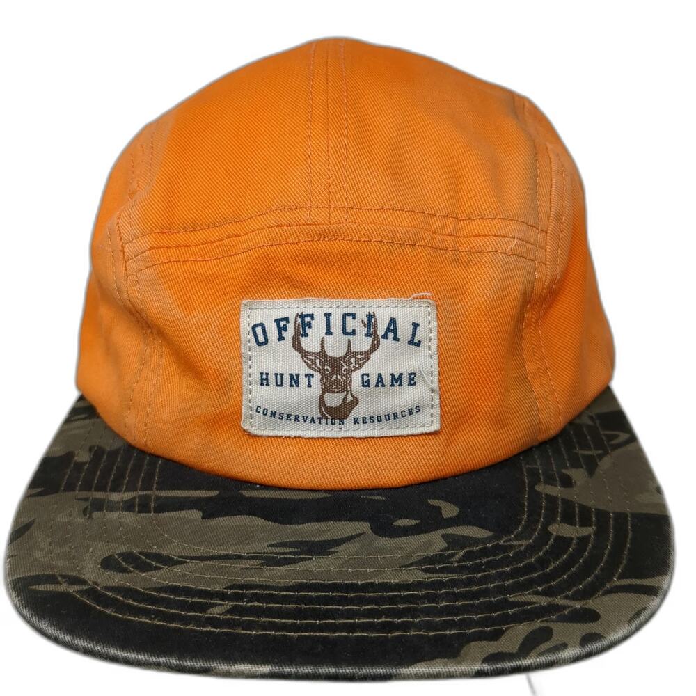 Official 5 Panel Hat Orange Tiger Stripe Camo Brim Deer Hunt One Size Strapback